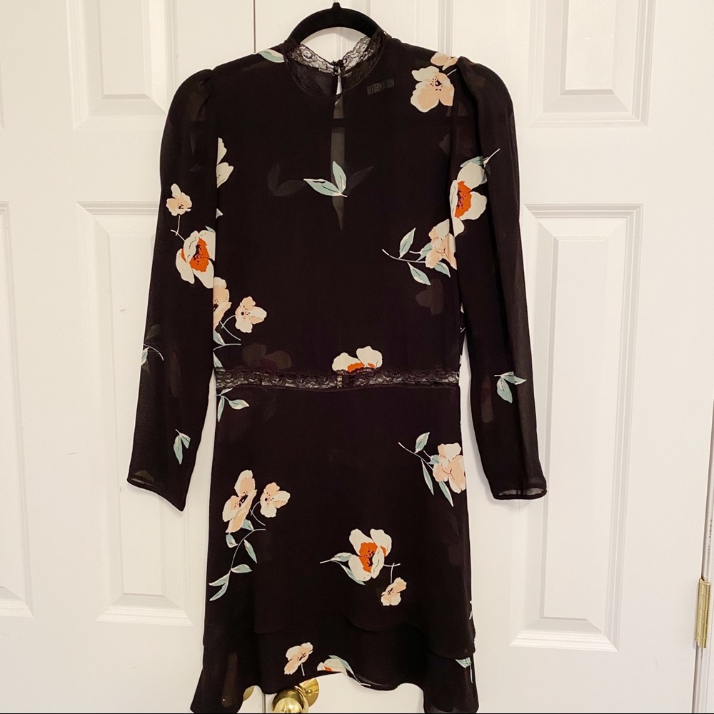 Reformation Black Floral Print Mini Dress - Picture 2 of 10